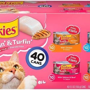 Purina Friskies Wet Cat Food Variety Pack, Surfin’ & Turfin’ Prime Filets Favorites – (40) 5.5 oz. Cans