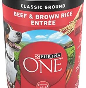 Purina ONE Natural Classic Ground Wet Dog Food, Beef and Brown Rice Entree – 13 oz. Can (Pack of 12) Canned Wet Pet Food