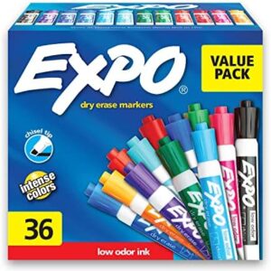 EXPO Low-Odor Dry Erase Markers, Chisel Tip, Assorted Colors, 36 Count