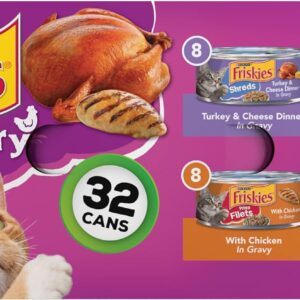 Purina Friskies Gravy Wet Cat Food , Poultry Shreds – (32) 5.5 oz. Cans