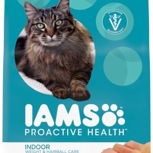 IAMS PROACTIVE HEALTH Adult Indoor Weight Control & Hairball Care Dry Cat Food with Chicken & Turkey Cat Kibble, 7 lb. Bag