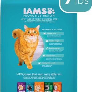 IAMS PROACTIVE HEALTH Adult Indoor Weight Control & Hairball Care Dry Cat Food with Chicken & Turkey Cat Kibble, 7 lb. Bag