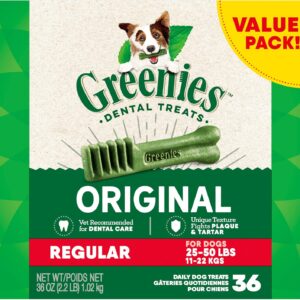 Greenies Original Regular Natural Dog Dental Care Chews Oral Health Dog Treats, 36 count (Pack of 1)